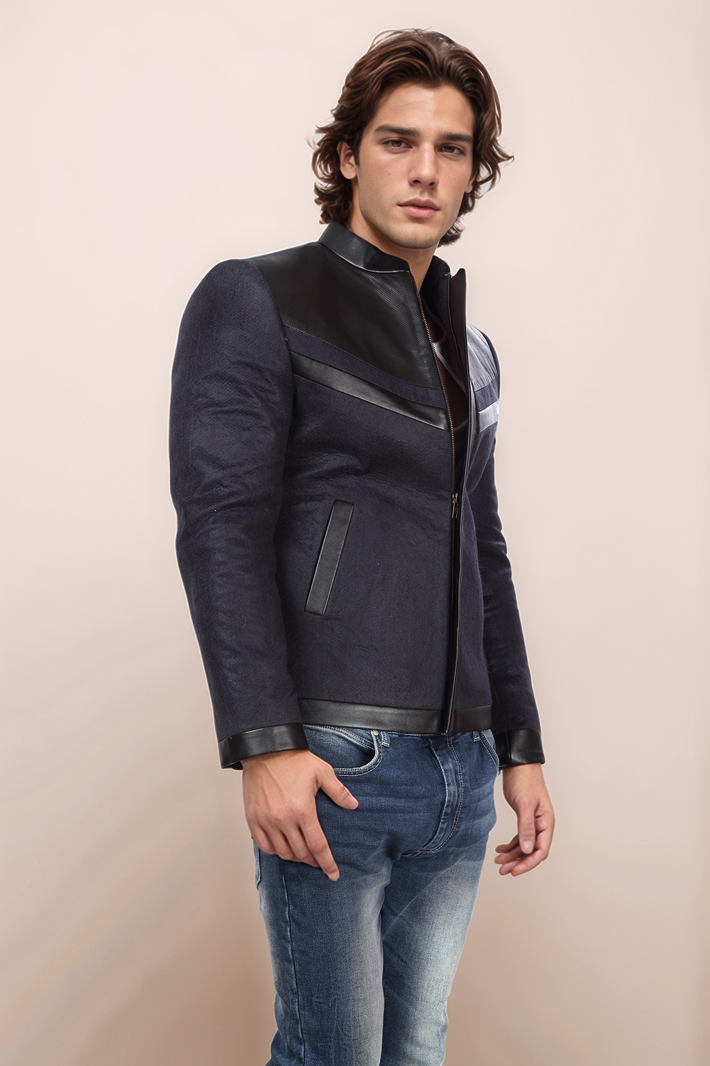 NavyBlue Black Felt Jacket