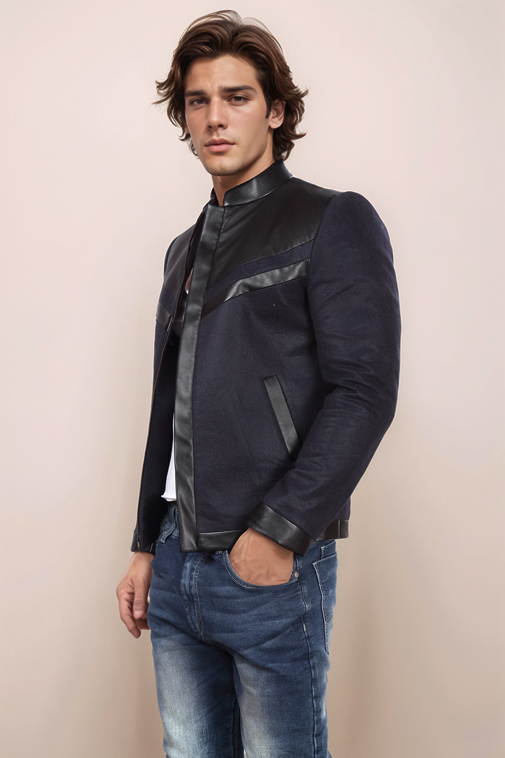 NavyBlue Black Felt Jacket