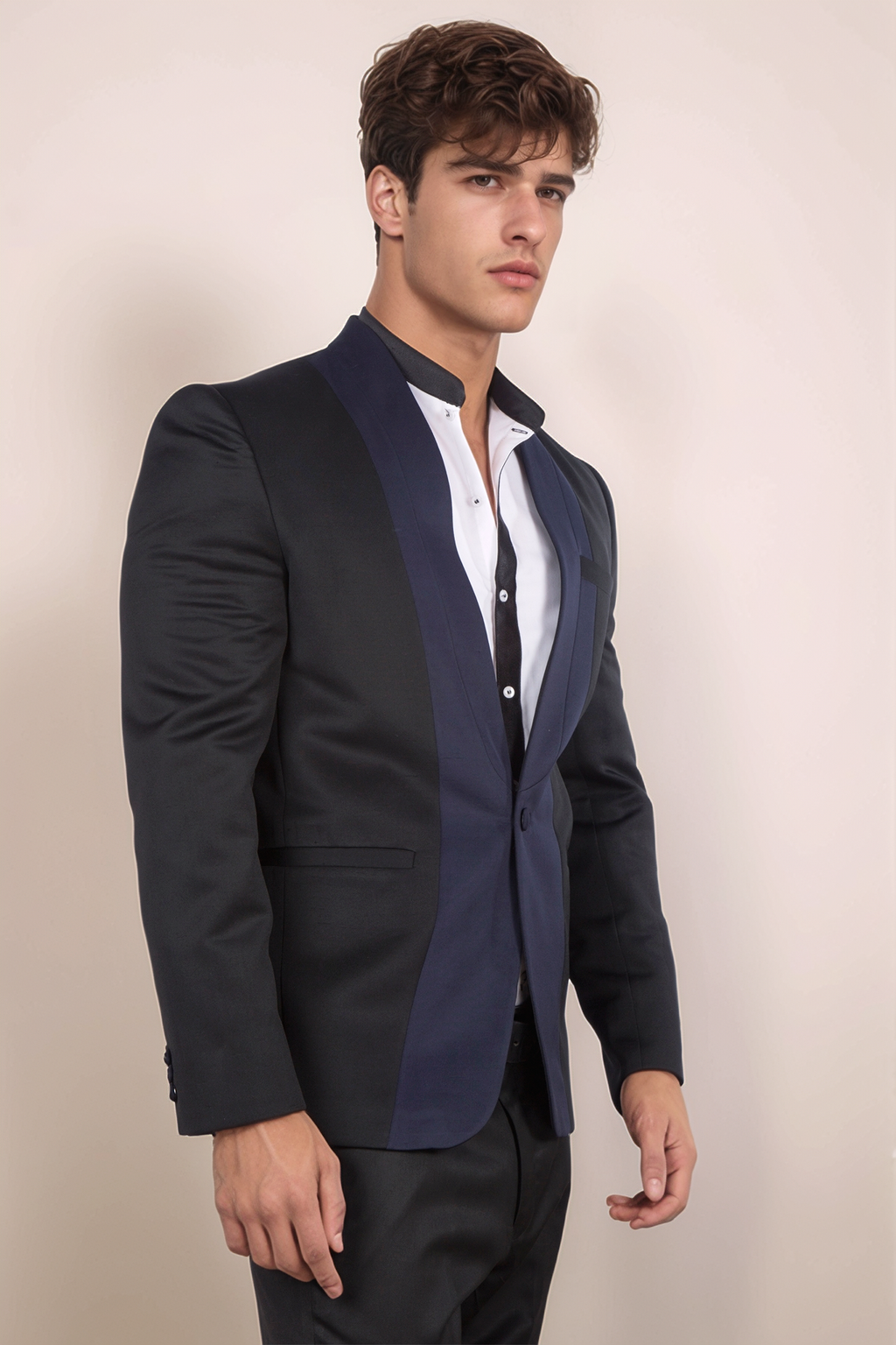 Black-Blue Panel Blazer