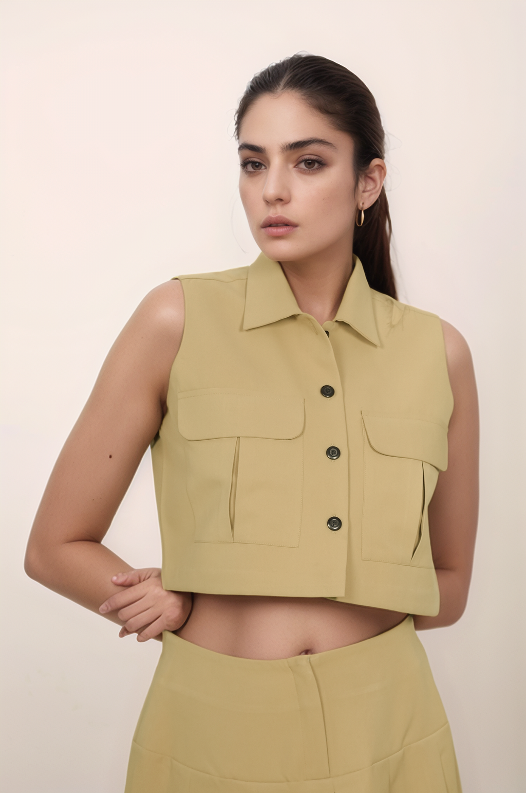 Khaki Crop Jacket Short Skirt Co-ord Suit