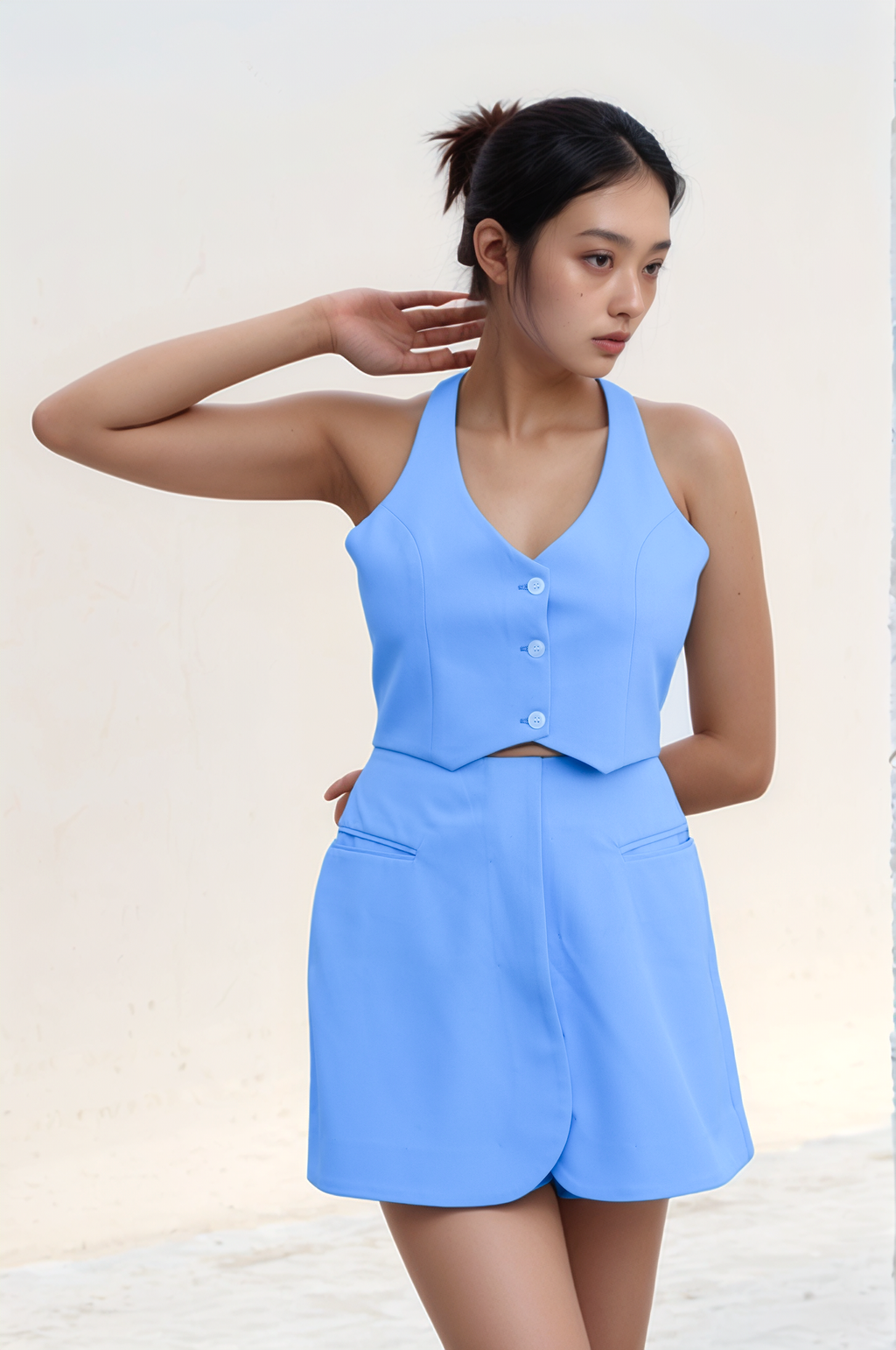 Lilac Blue Cropped Waistcoat Co-ord Suit