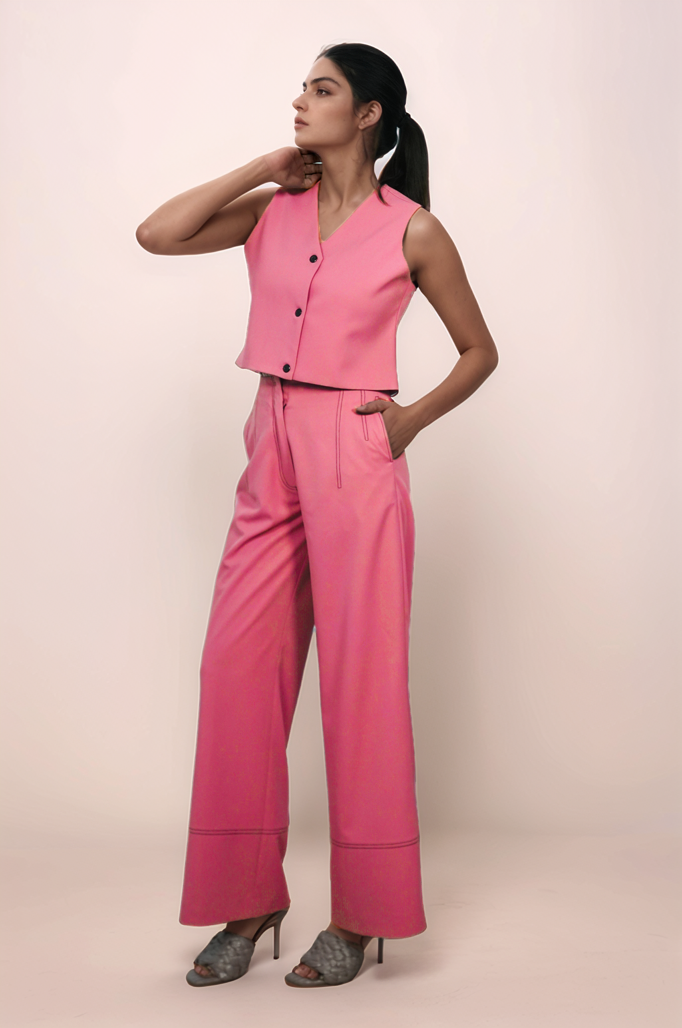 Coral Pink Crop Sleeveless Jacket