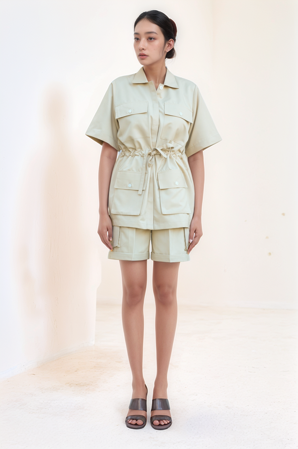 Beige Drawstring Safari Jacket
