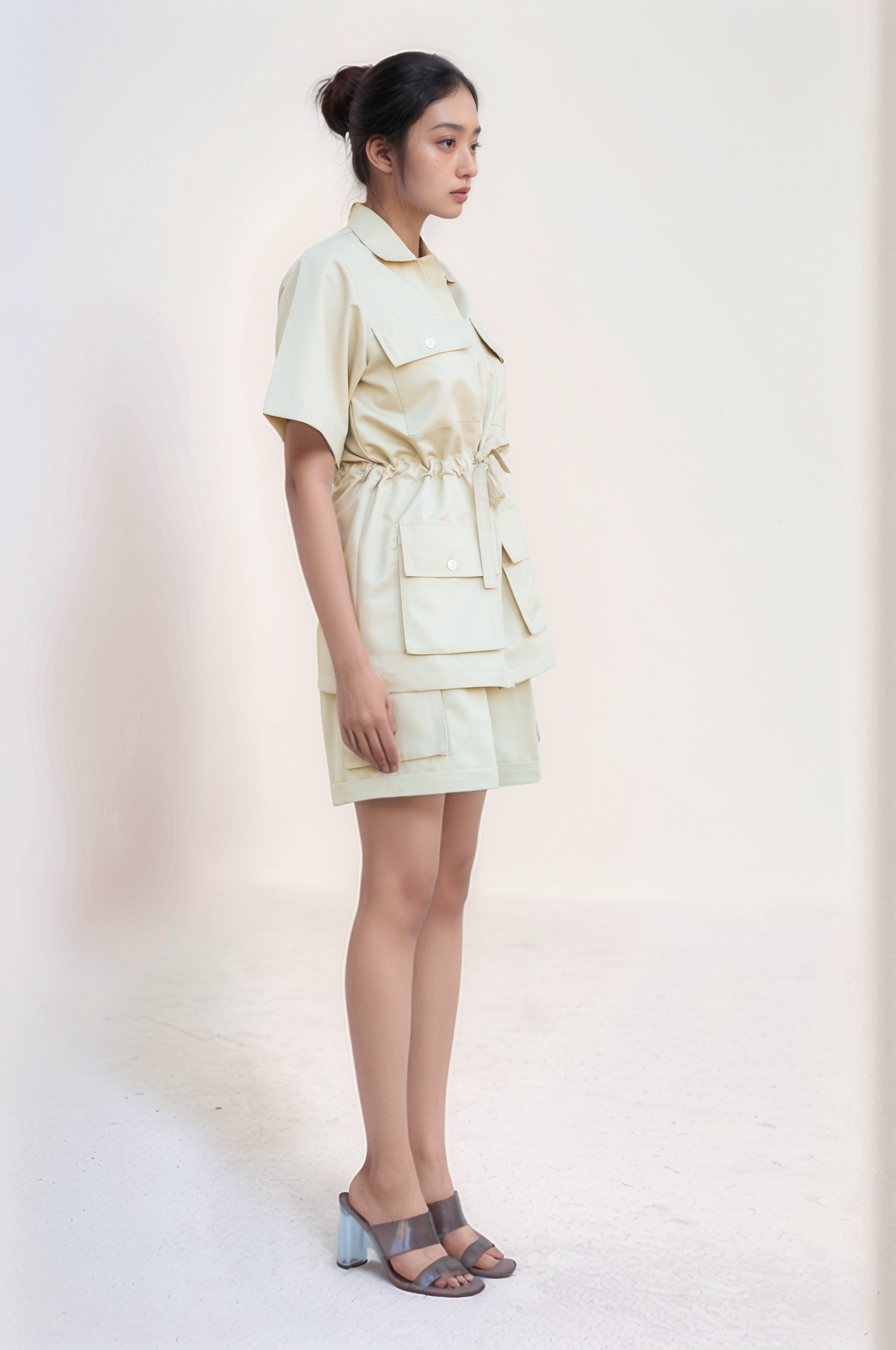 Beige Drawstring Safari Co-ord Suit