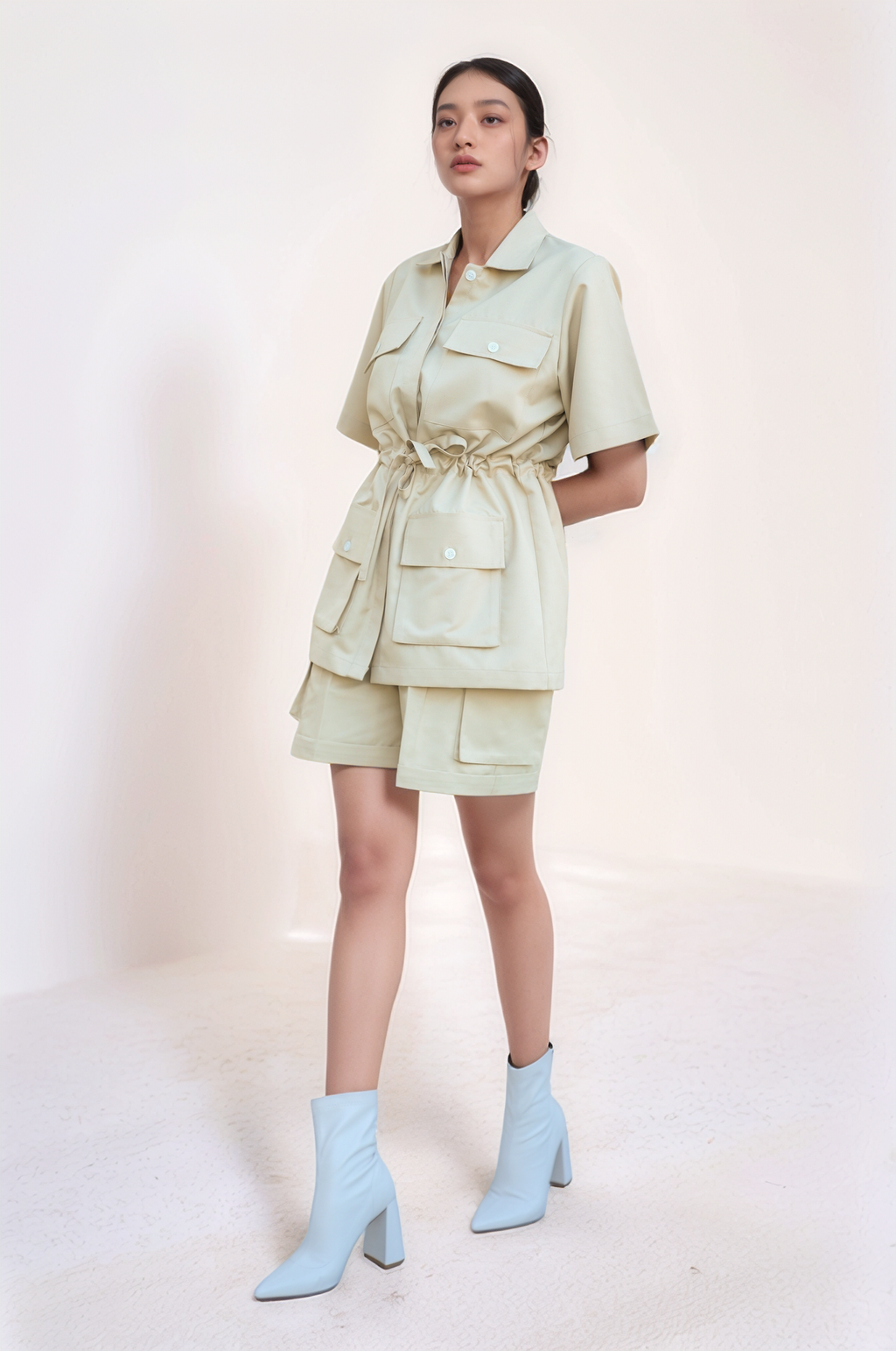 Beige Drawstring Safari Jacket
