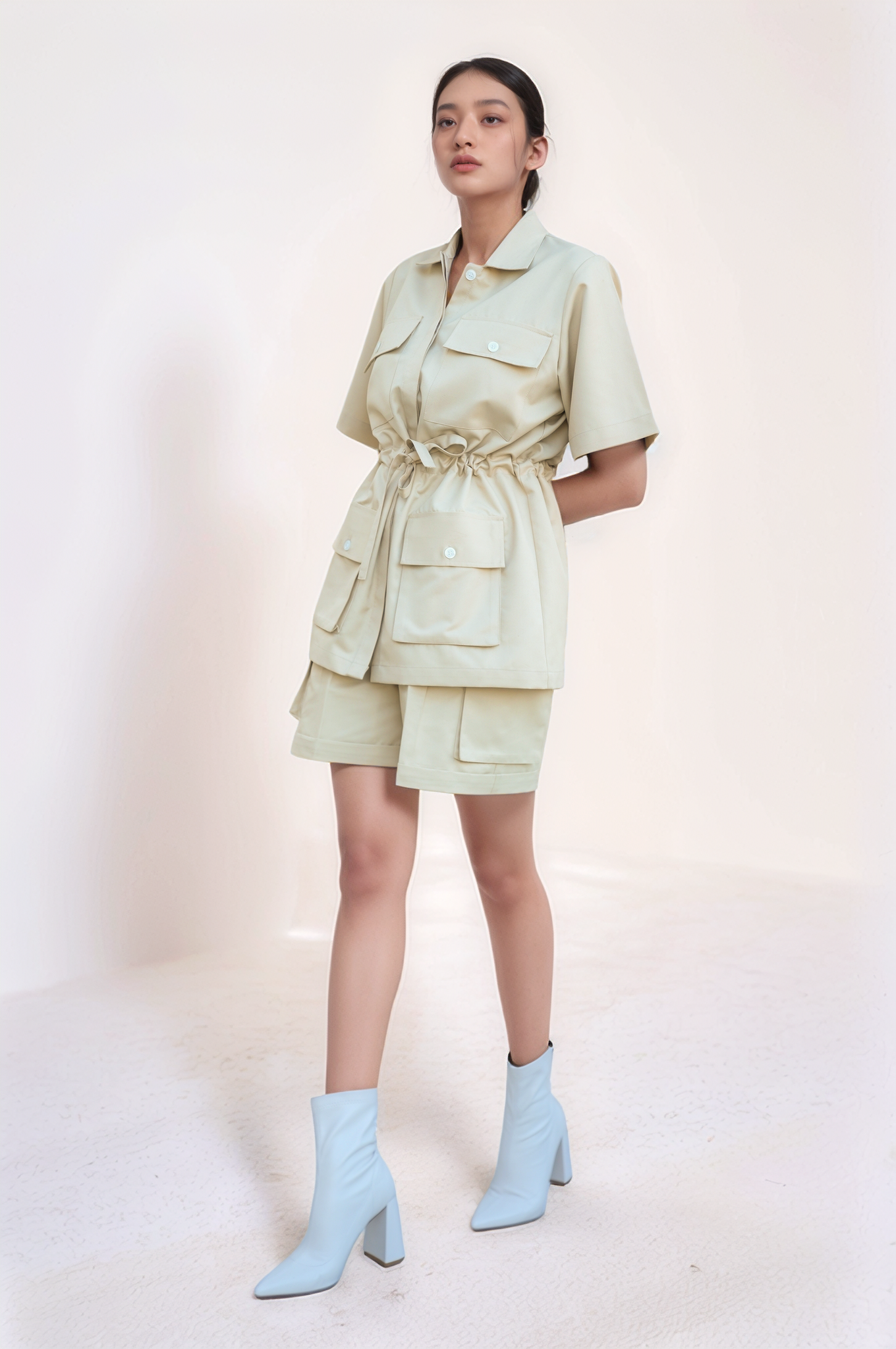 Beige Drawstring Safari Jacket