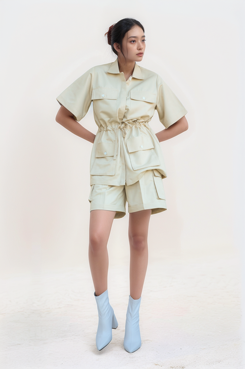 Beige Drawstring Safari Jacket