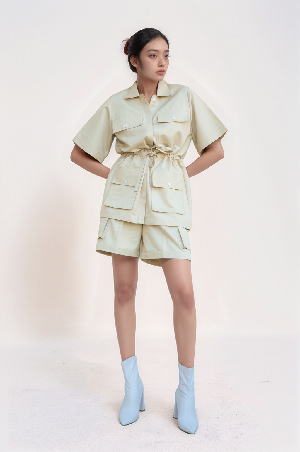 Beige Drawstring Safari Jacket