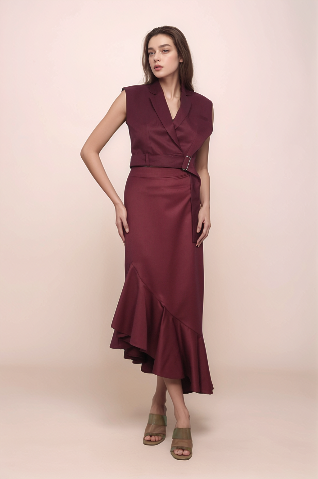 Maroon Cropped Sleeveless Jacket