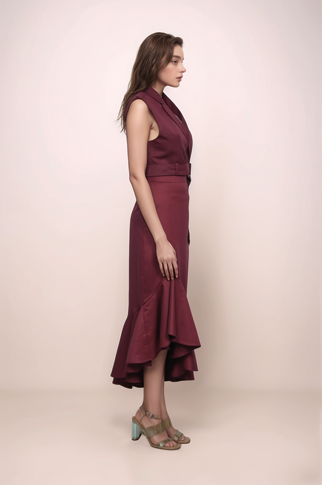 Maroon Cropped Sleeveless Jacket