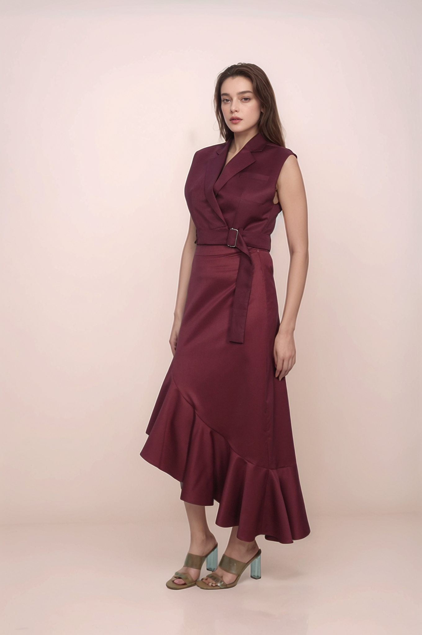 Maroon Cropped Sleeveless Jacket