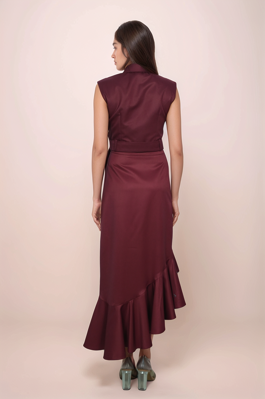 Maroon Cropped Sleeveless Jacket