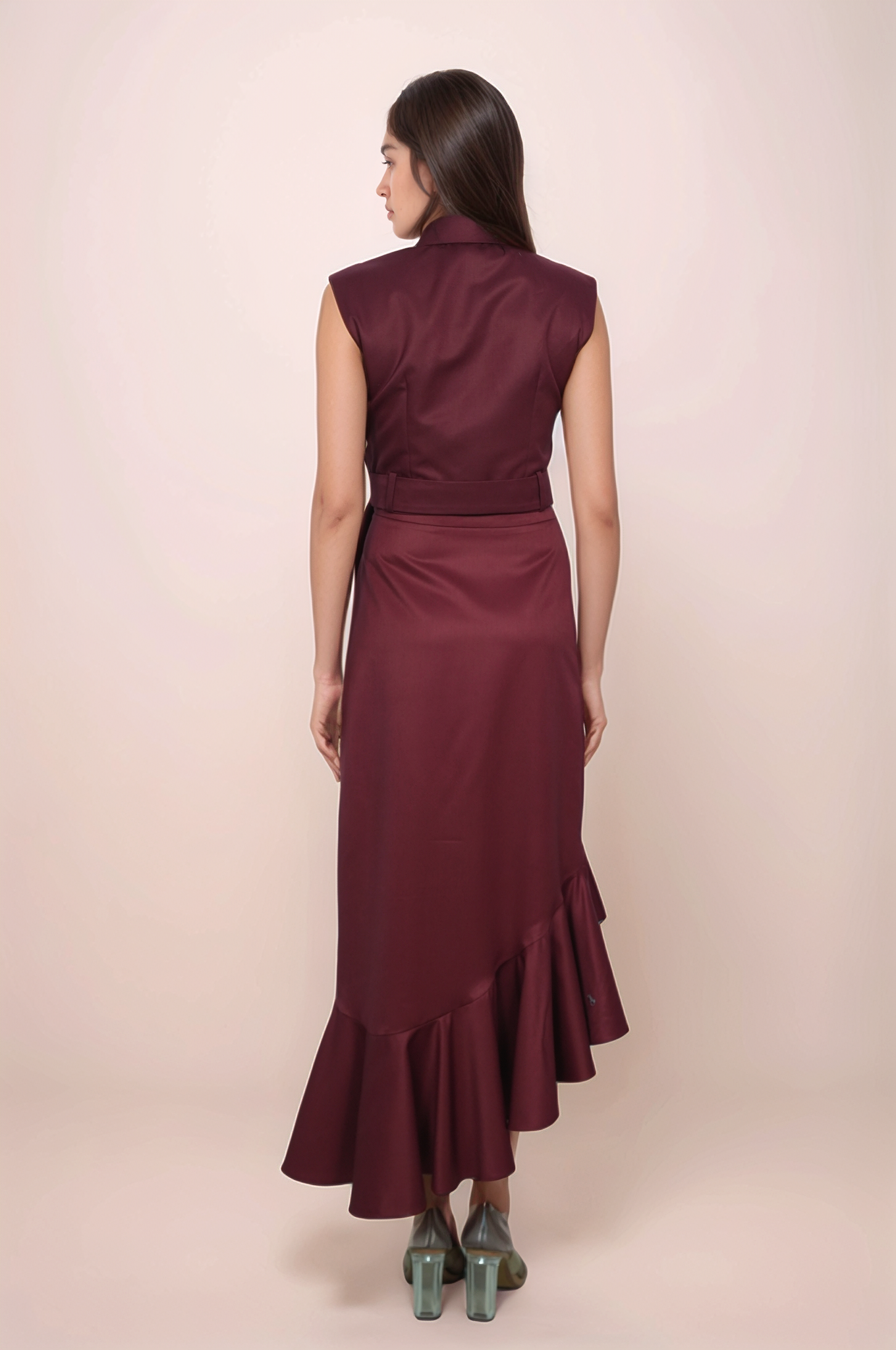 Maroon Cropped Sleeveless Jacket Co-ord Suit