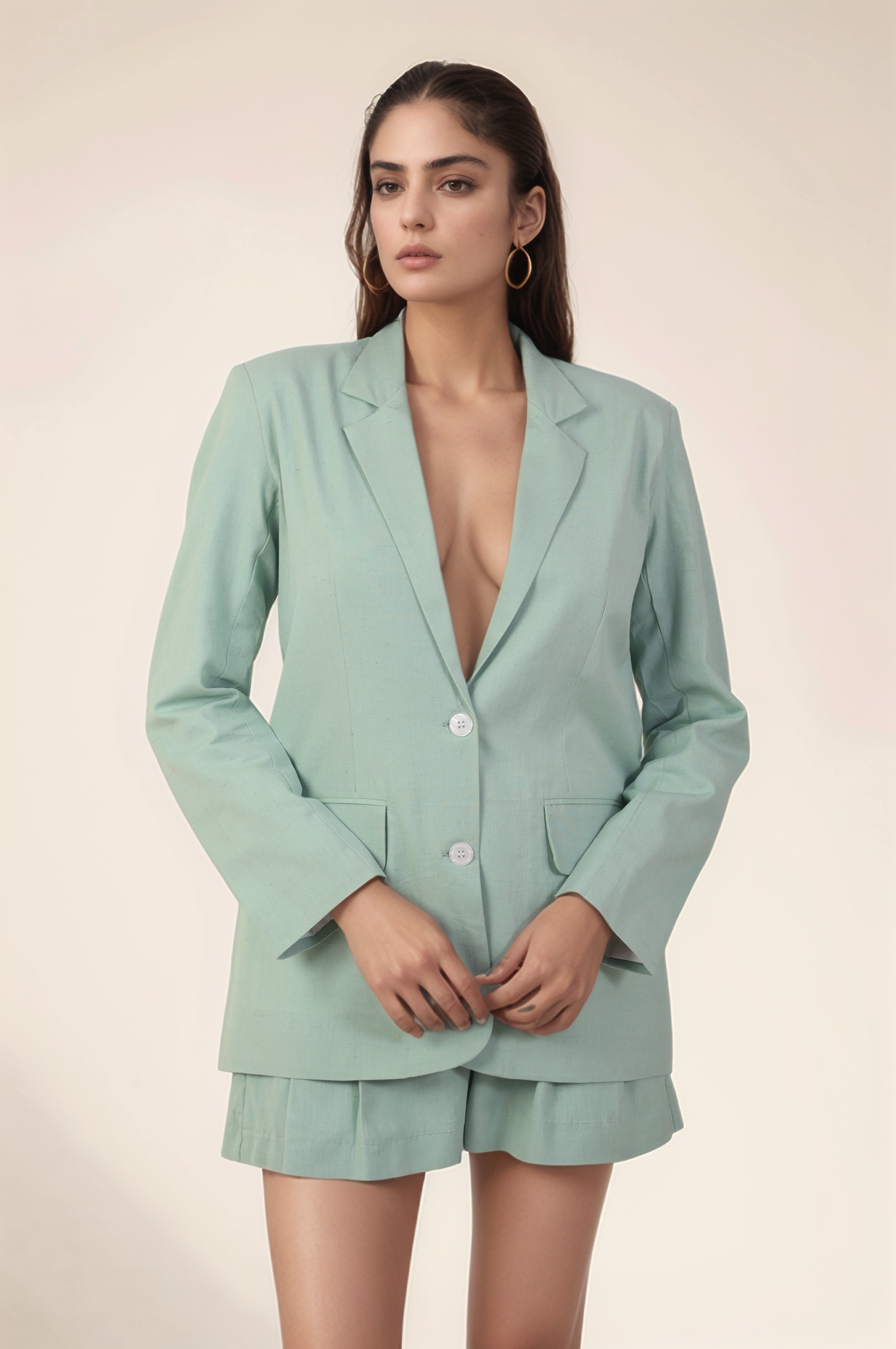 Pastel Green Cotton Blazer Co-ord suit