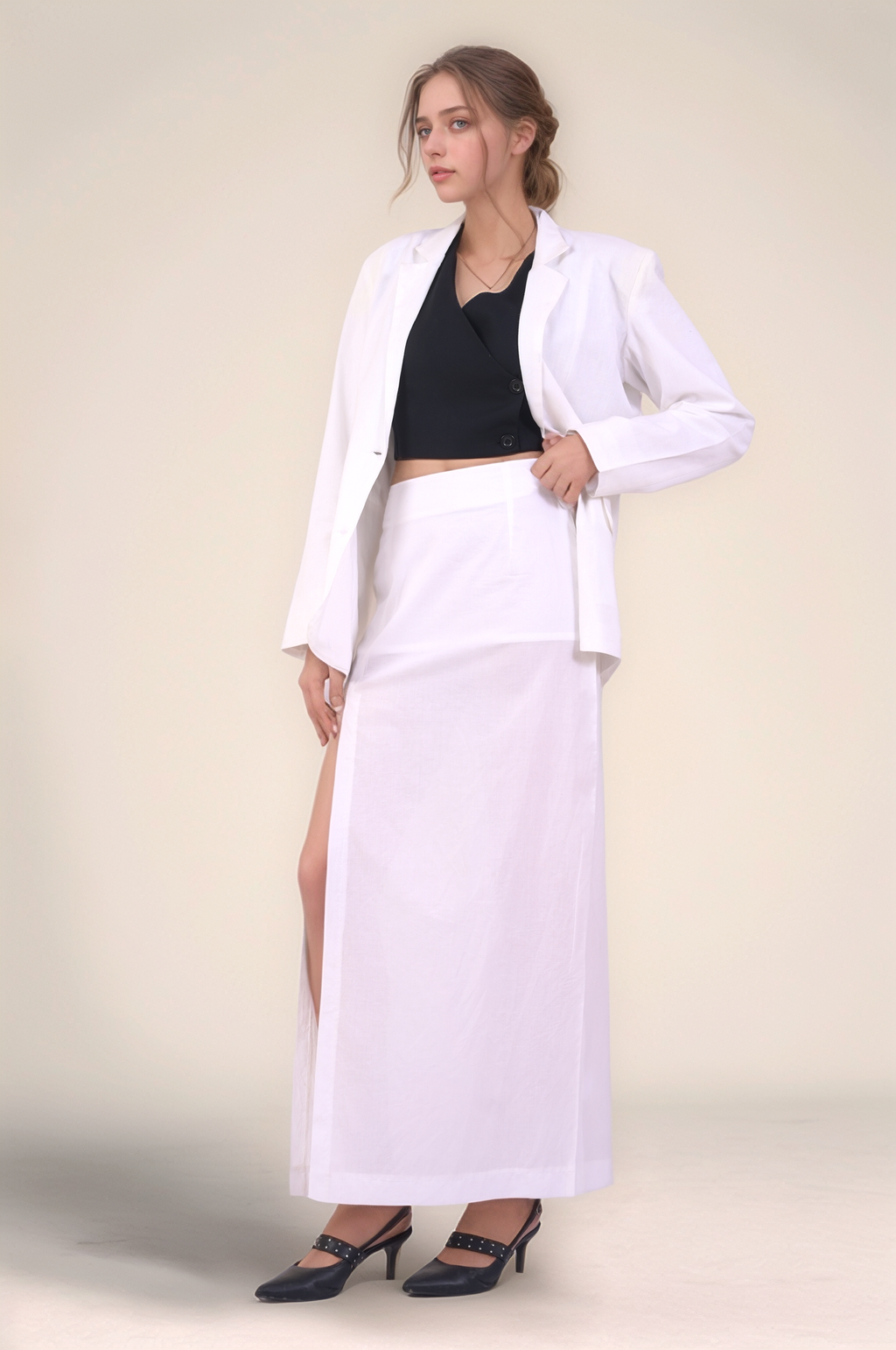 White Cotton Straight Skirt