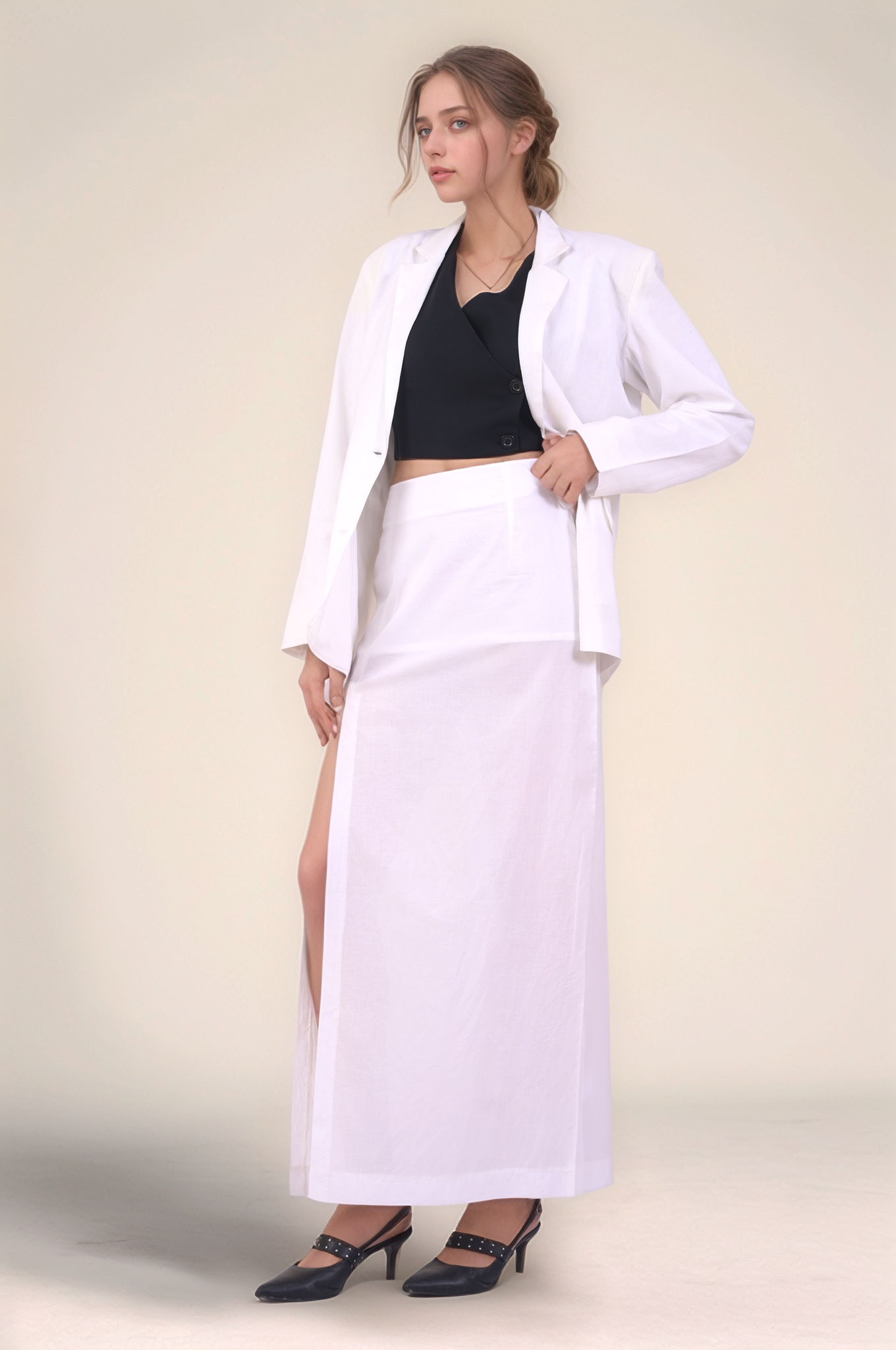 White Cotton Straight Skirt