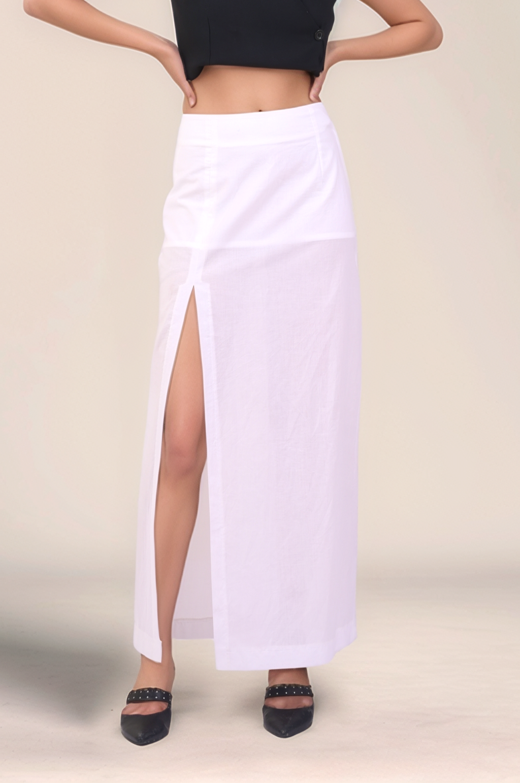 White Cotton Straight Skirt