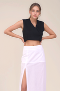 Black Overlapped Cotton Waistcoat