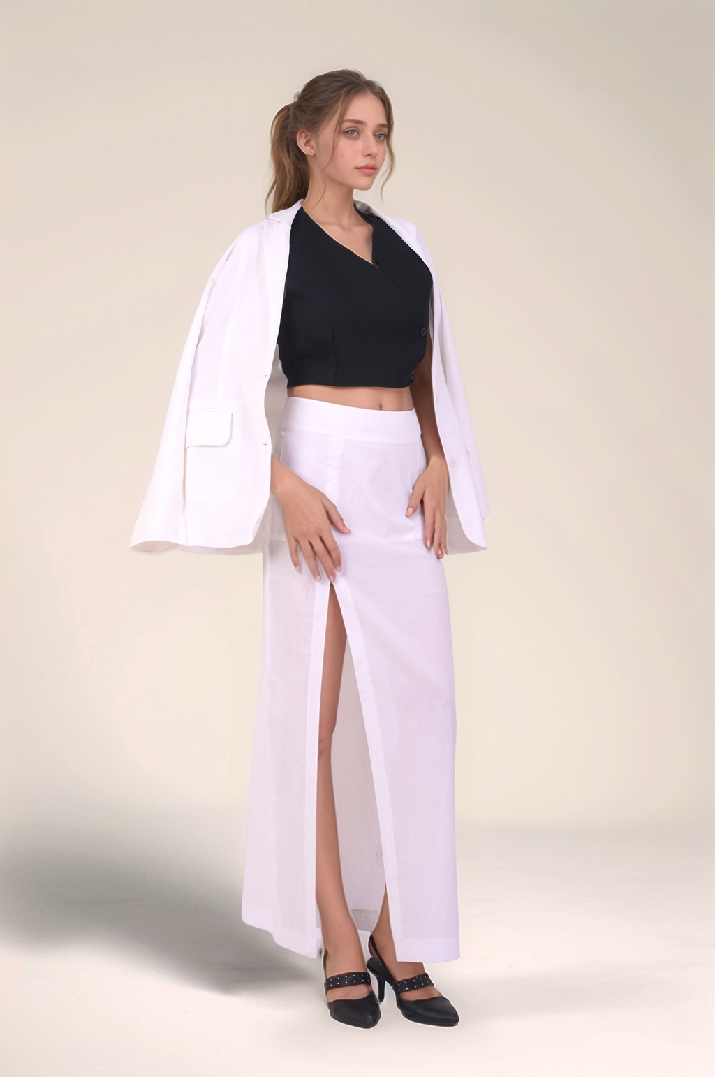 White Cotton Straight Skirt