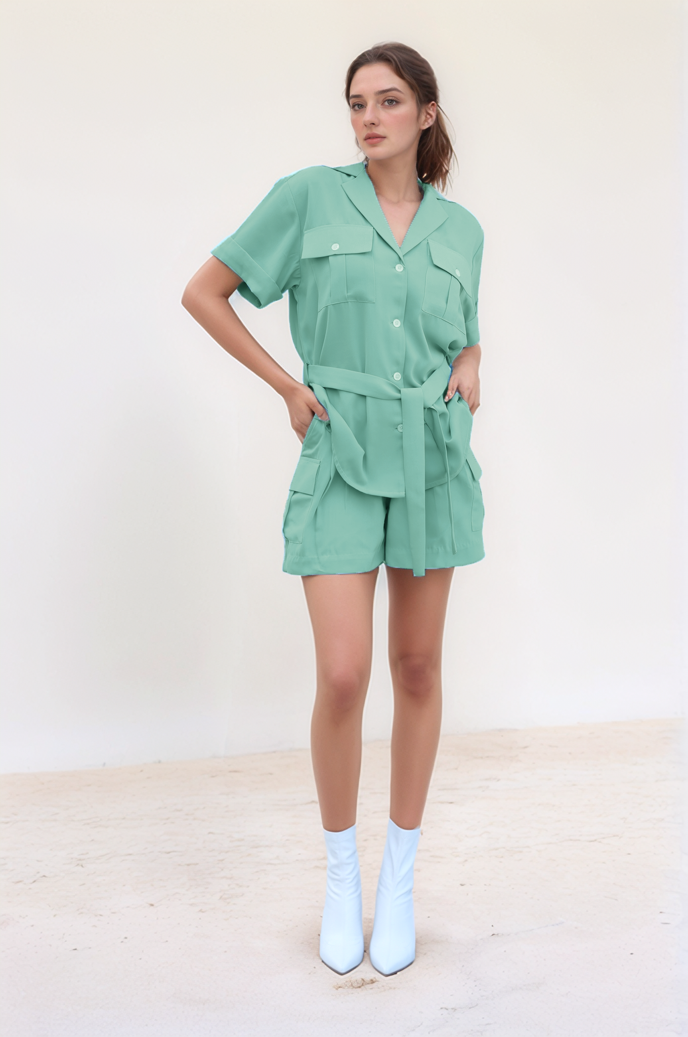 Sea Green Safari Shorts Co-ord Suit