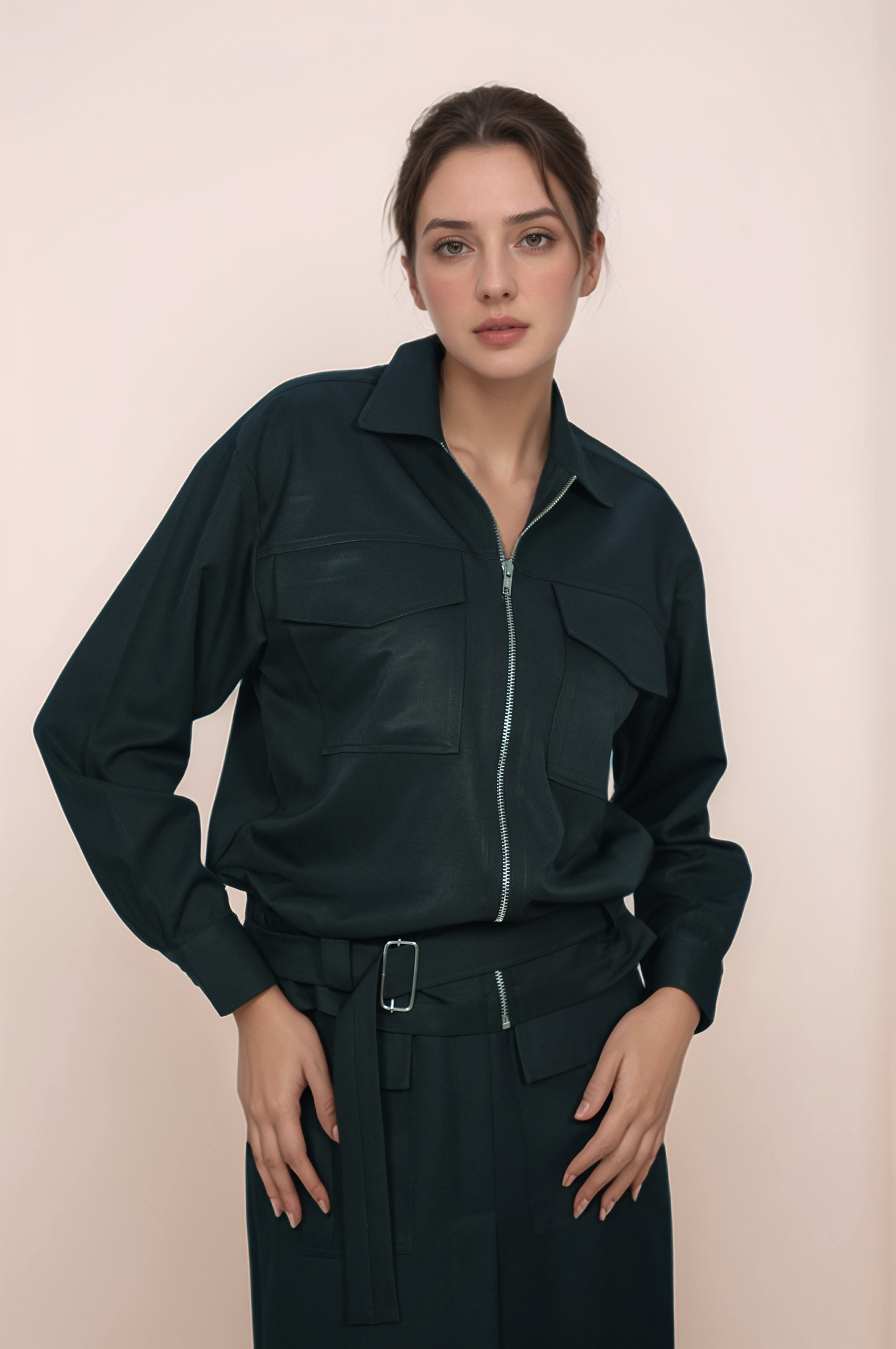 Black Zipper Jacket Co-ord Suit