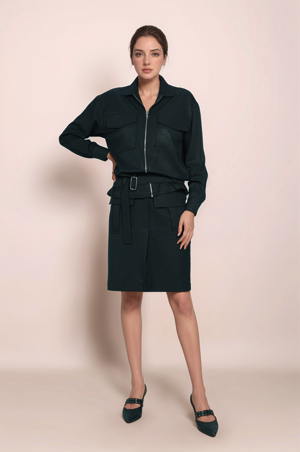 Black Zipper Jacket Co-ord Suit