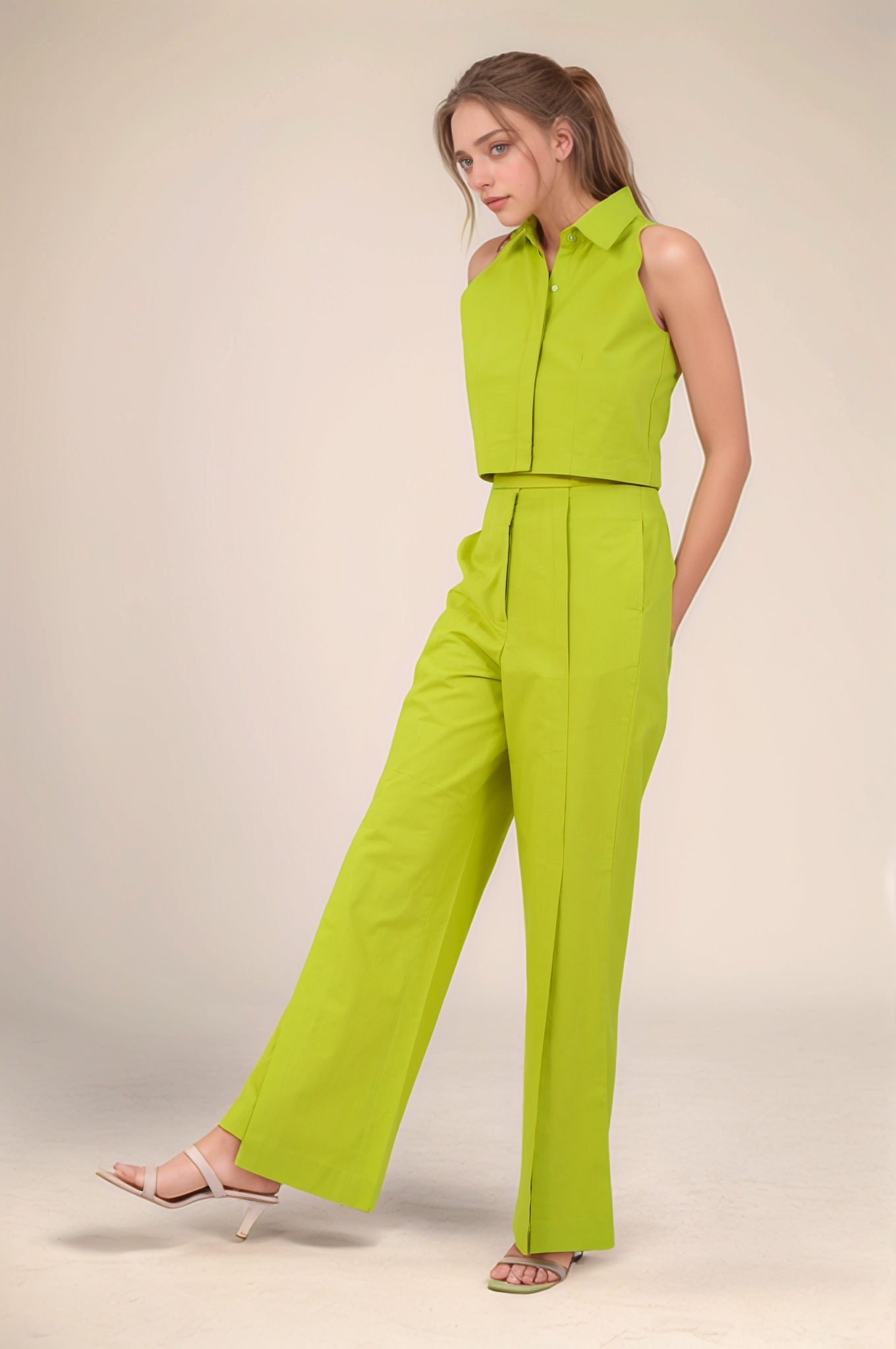 Lime Green Halter Cotton Jacket Co-ord Suit