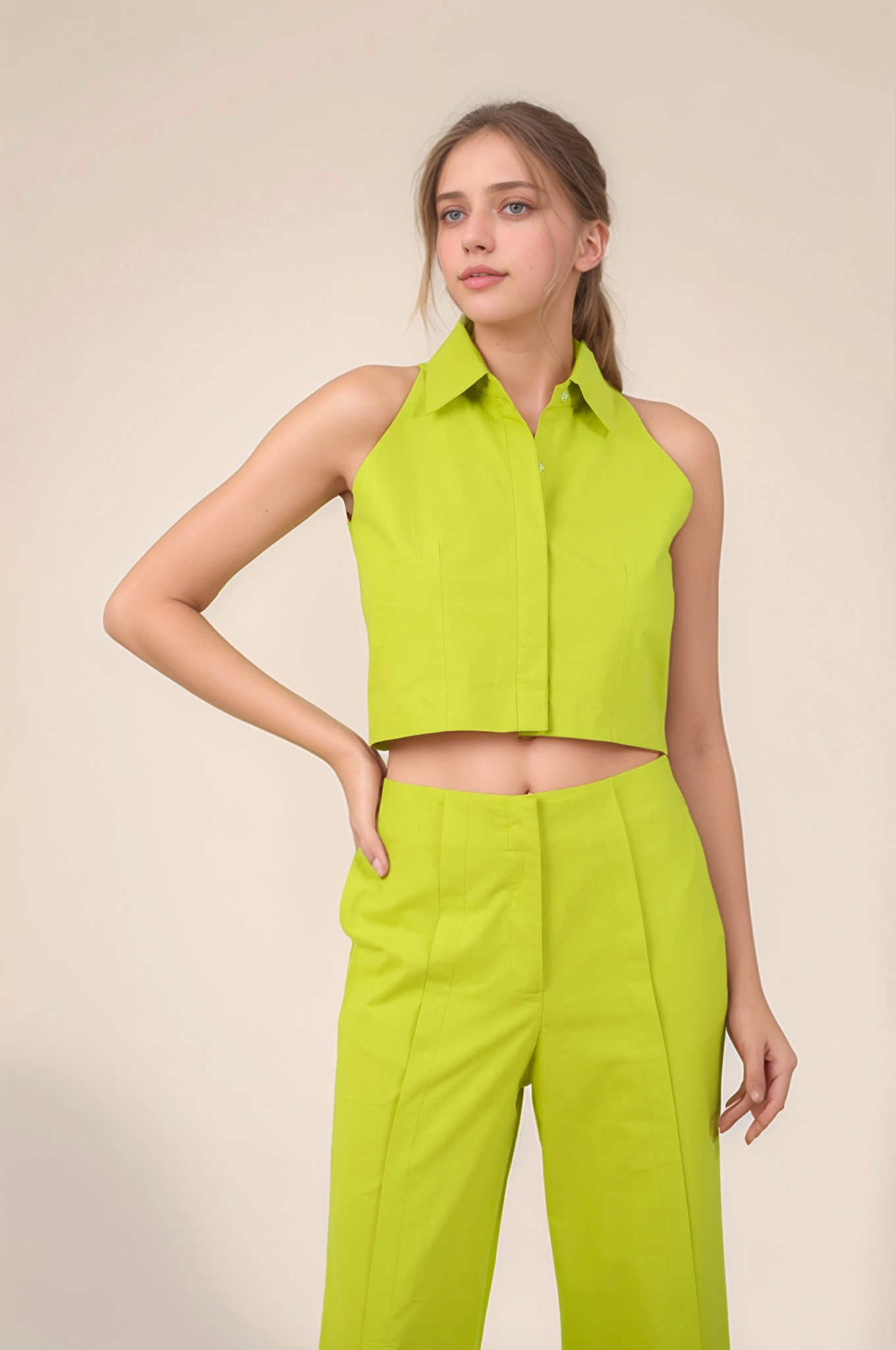 Lime Green Halter Cotton Jacket Co-ord Suit