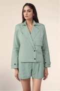 Pastel Green Cotton Casual Jacket