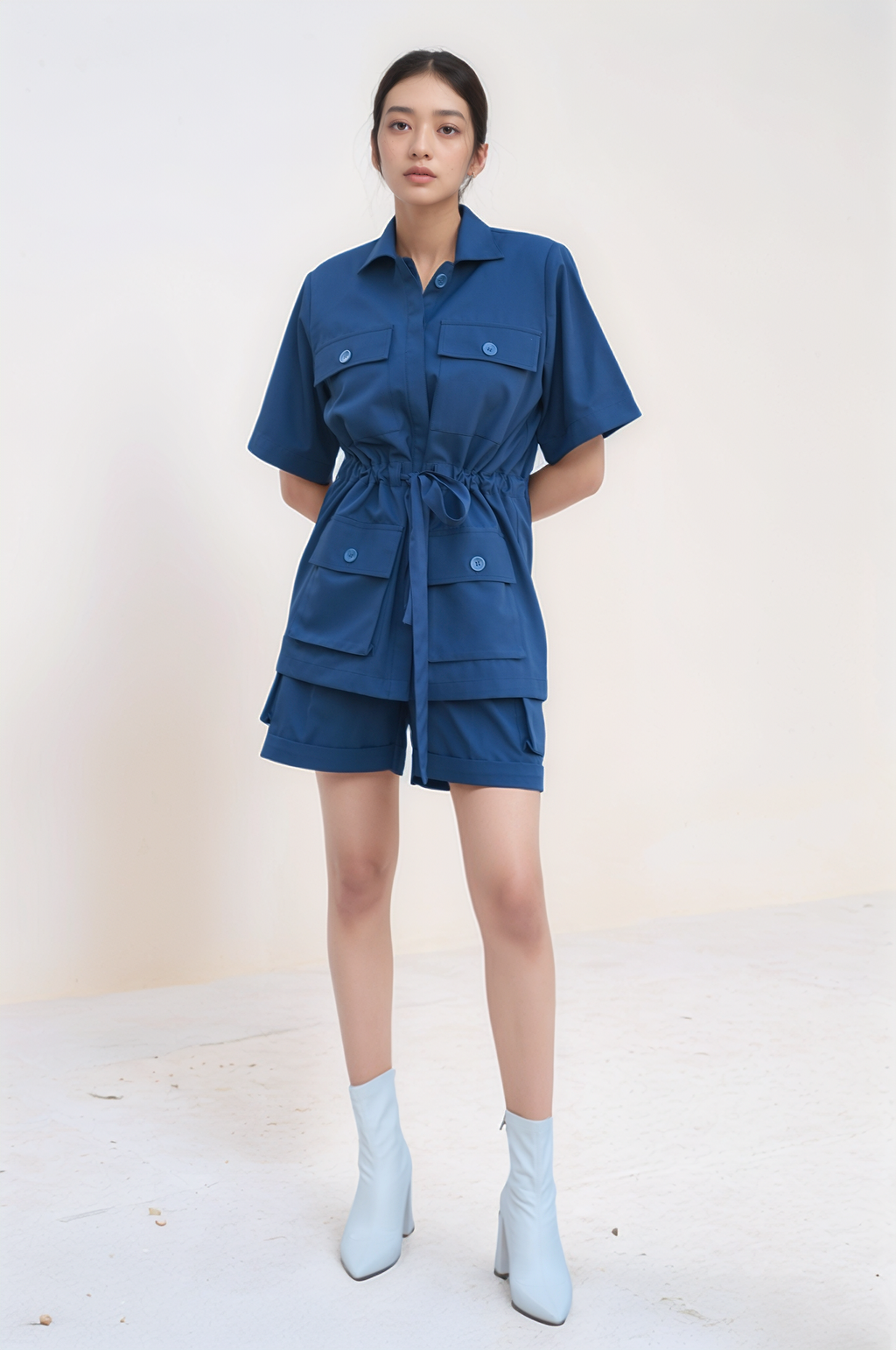 Blue Drawstring Safari Jacket