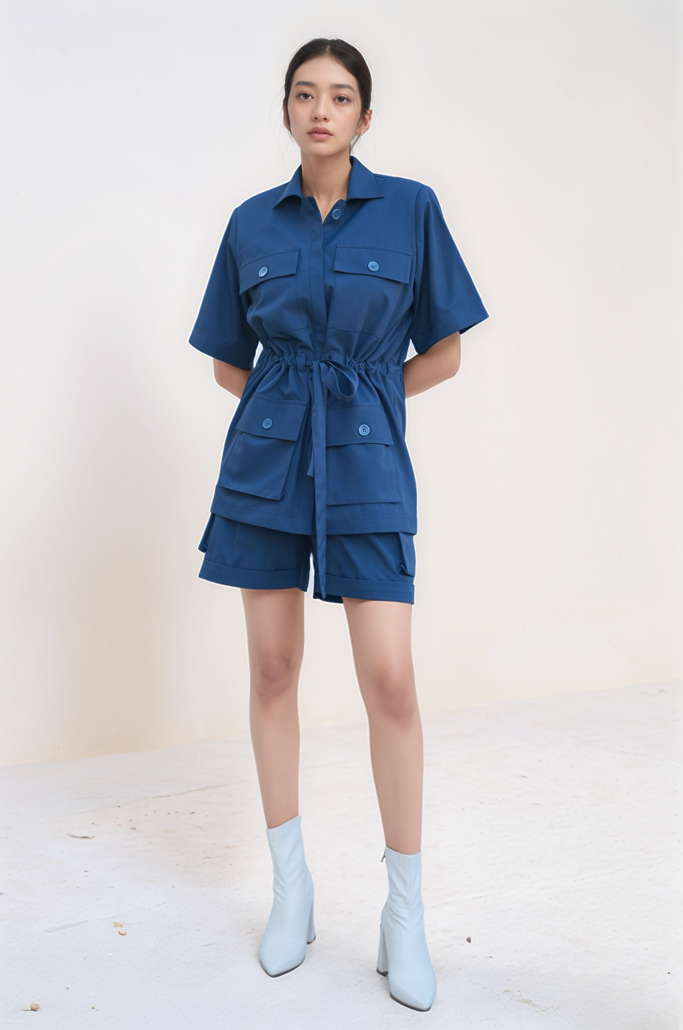 Blue Drawstring Safari Jacket