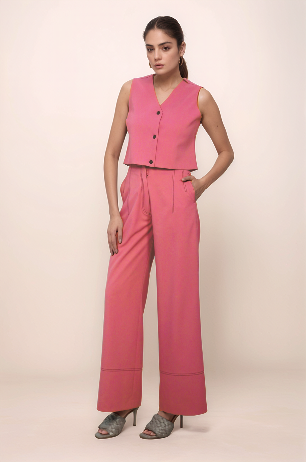 Coral Pink Crop Sleeveless Jacket