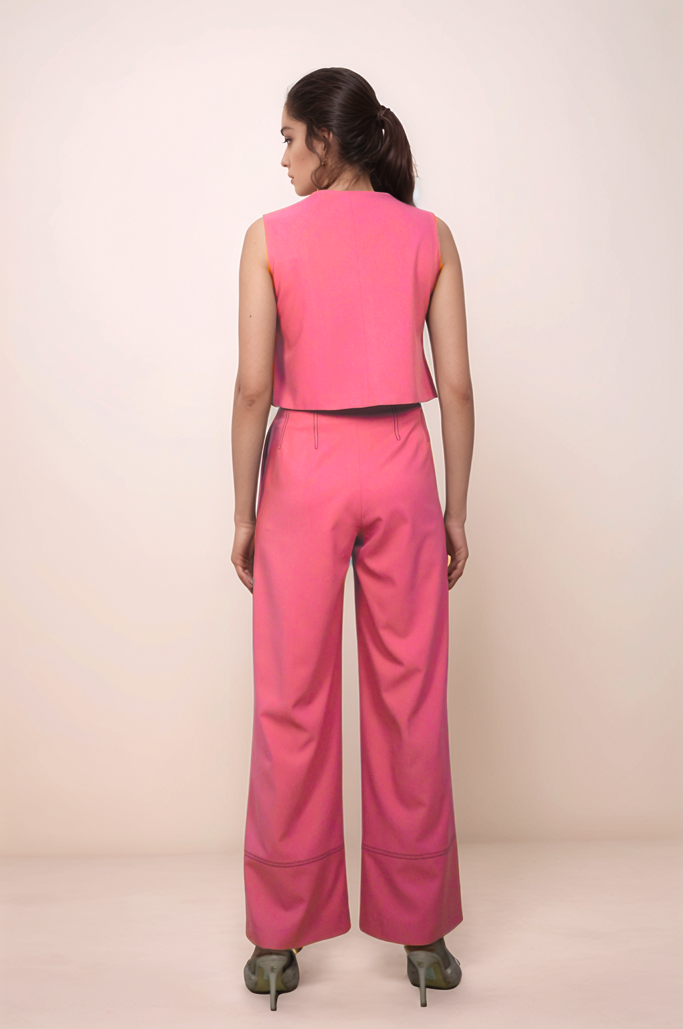 Coral Pink Crop Sleeveless Jacket Co-ord suit