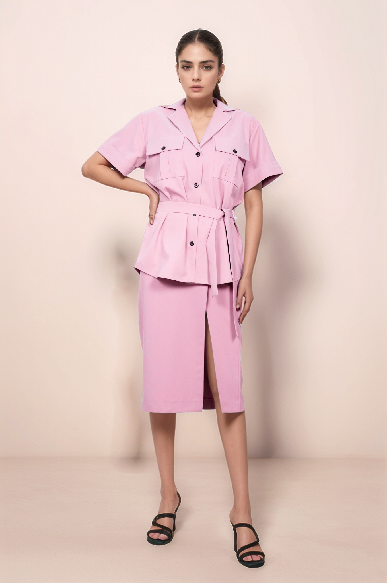 Baby Pink Flap Jacket-Skirt Co-ord Suit