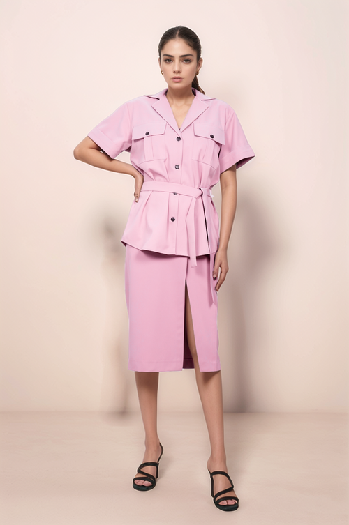 Baby Pink Flap Jacket-Skirt Co-ord Suit