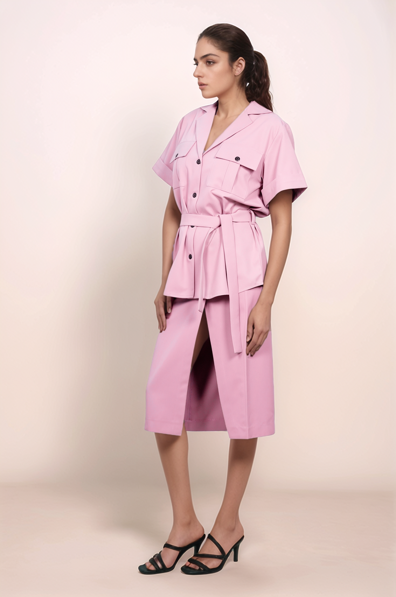 Baby Pink Flap Jacket-Skirt Co-ord Suit