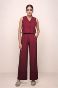 Maroon Crop Sleeveless Jacket Co-ord suit