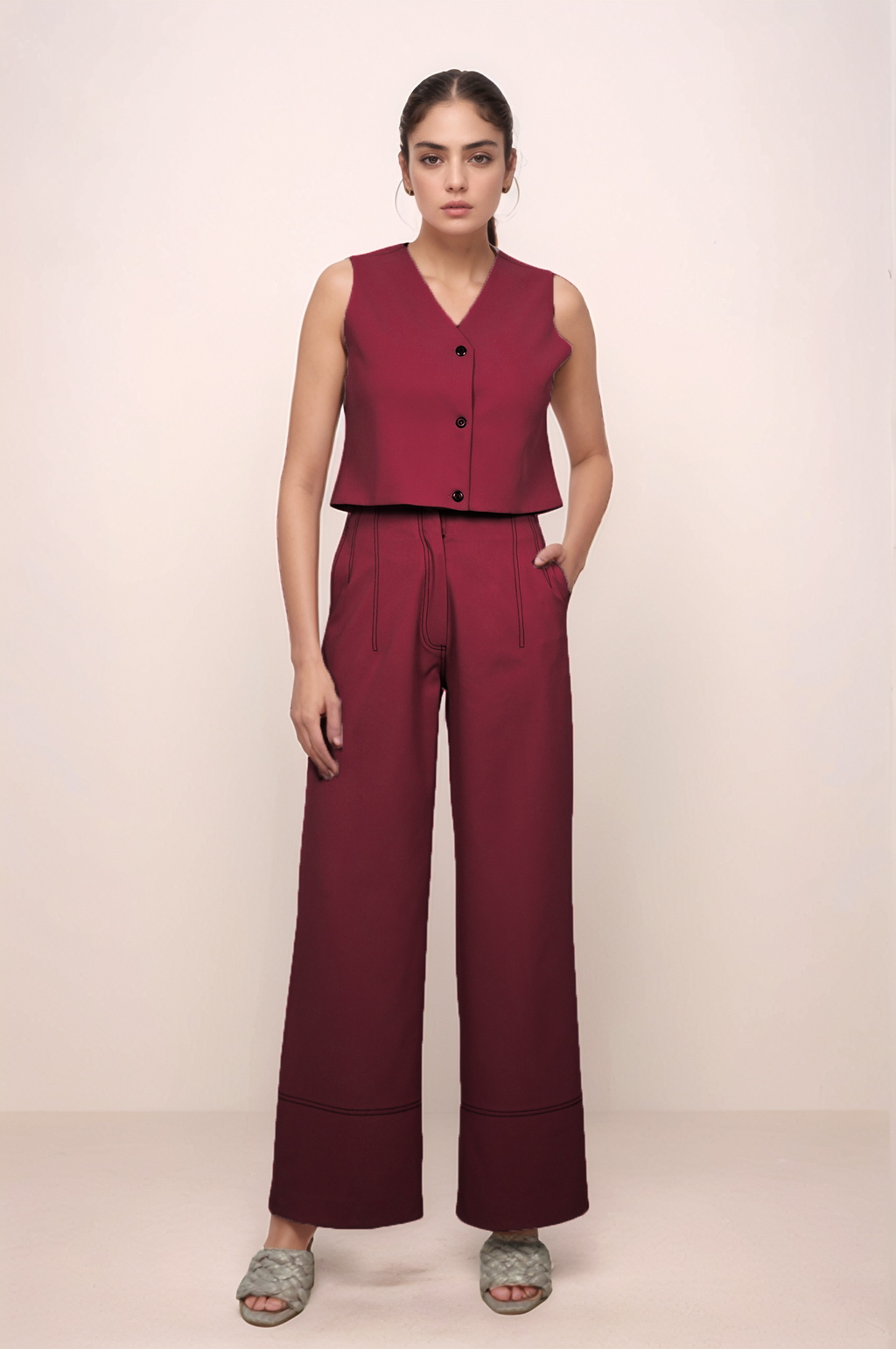 Maroon Crop Sleeveless Jacket