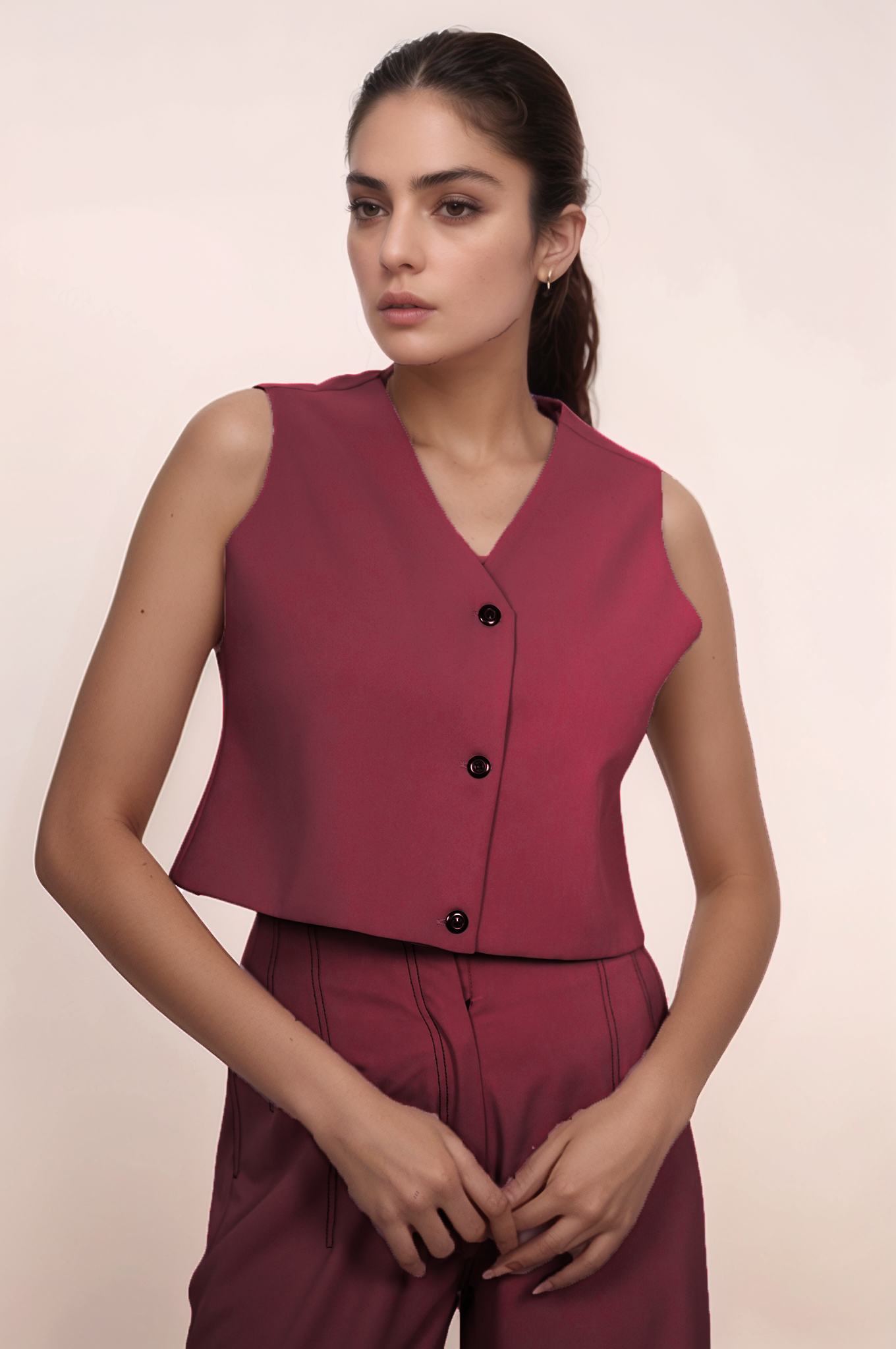 Maroon Crop Sleeveless Jacket