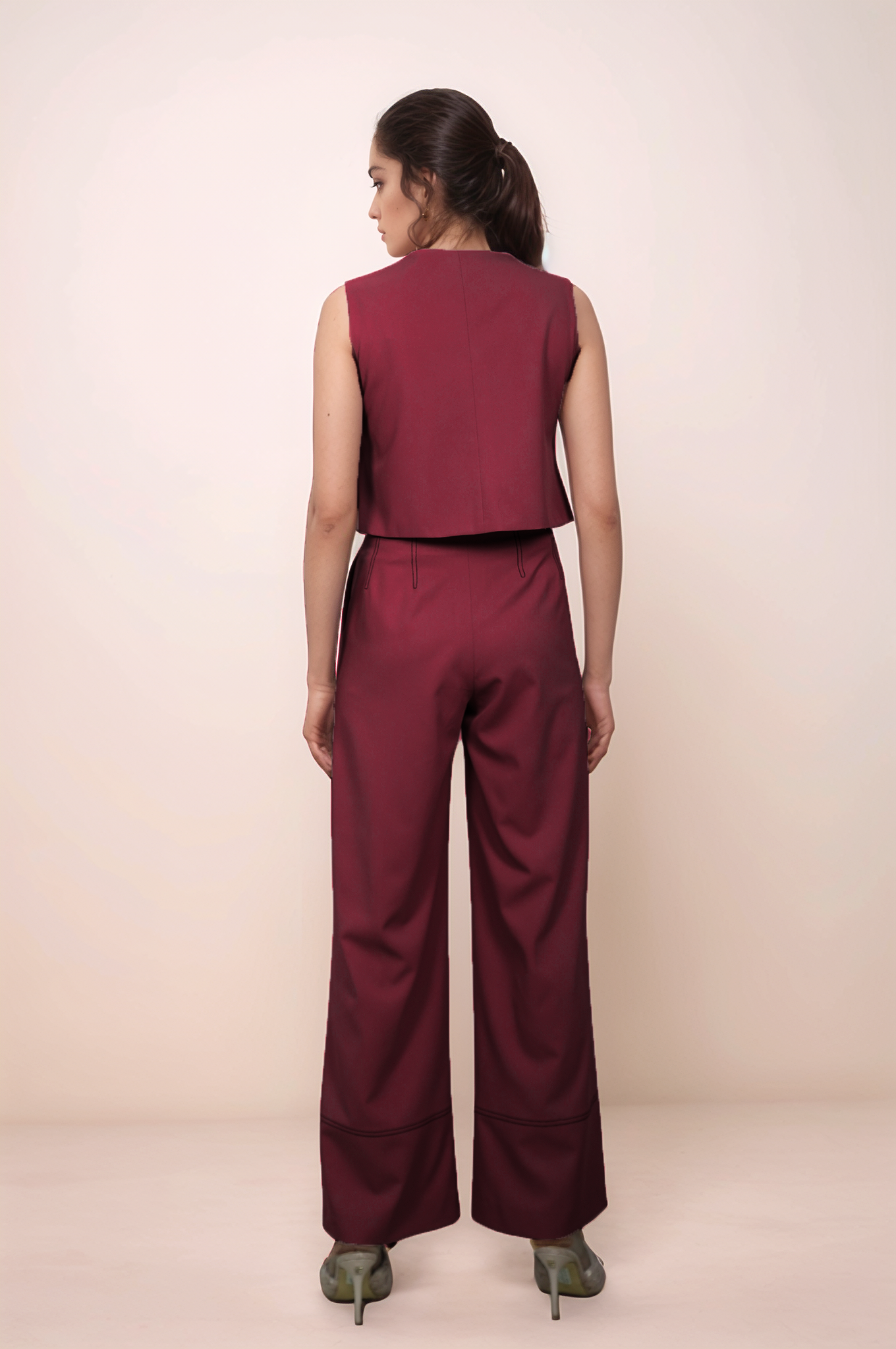 Maroon Crop Sleeveless Jacket