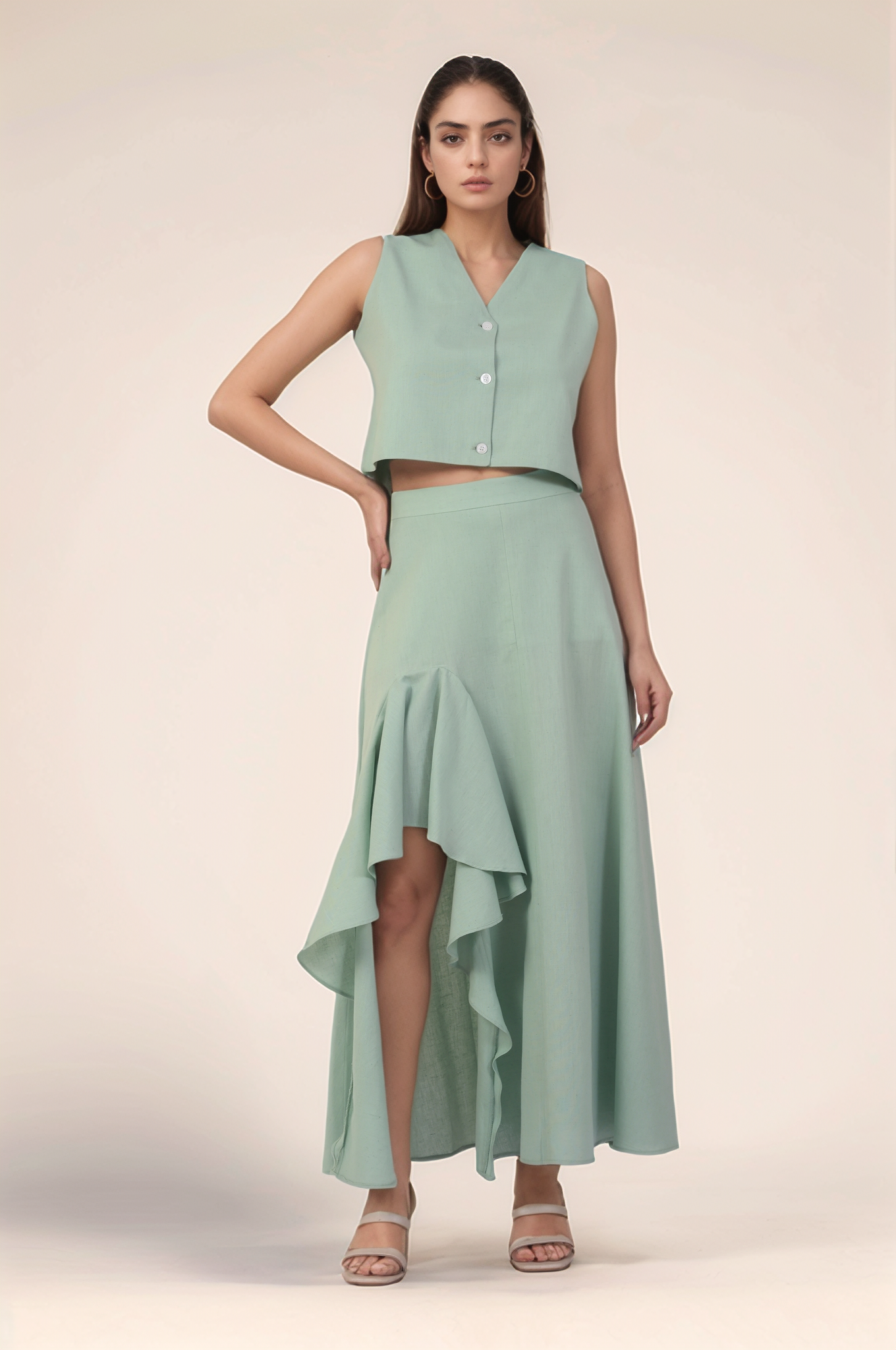 Pastel Green Cascade Ruffle Skirt