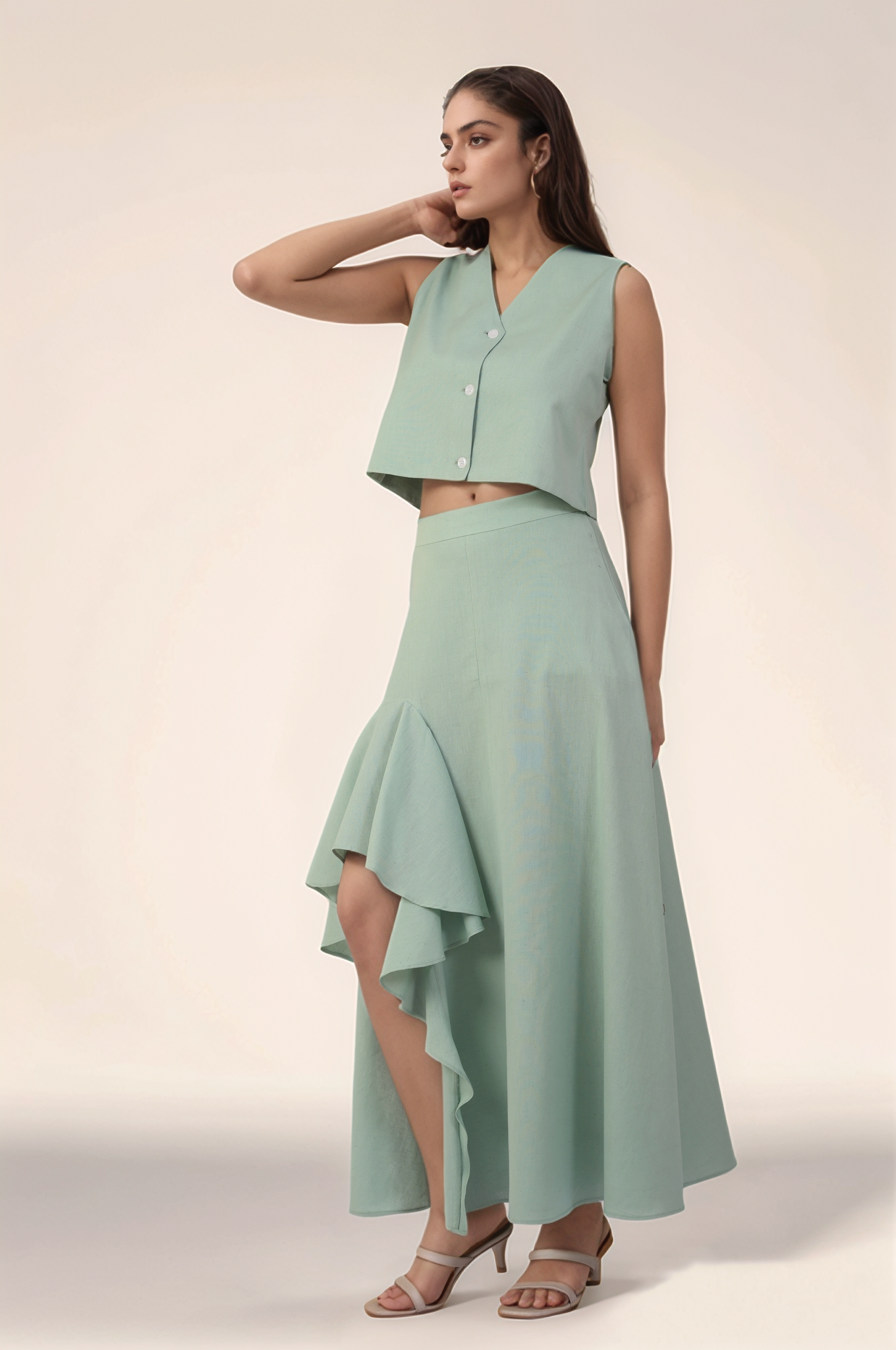 Pastel Green Cotton Waistcoat Co-ord suit