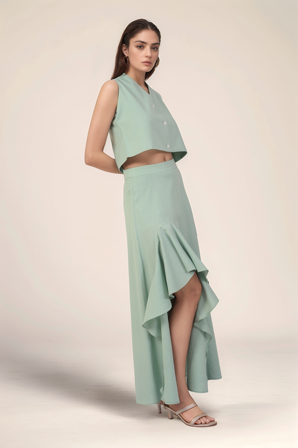 Pastel Green Cotton Waistcoat Co-ord suit