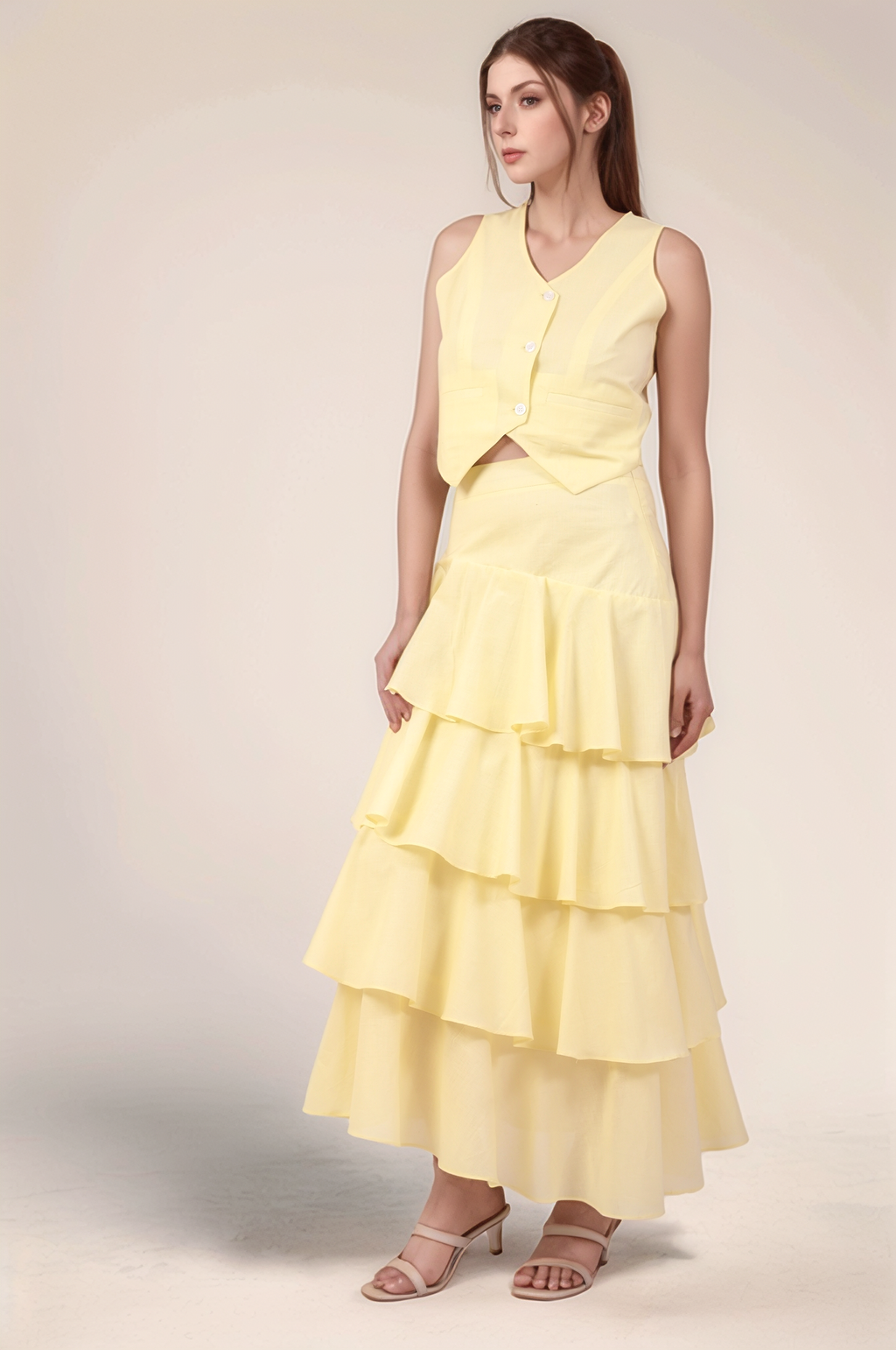 Pale Yellow Cotton Layered Skirt