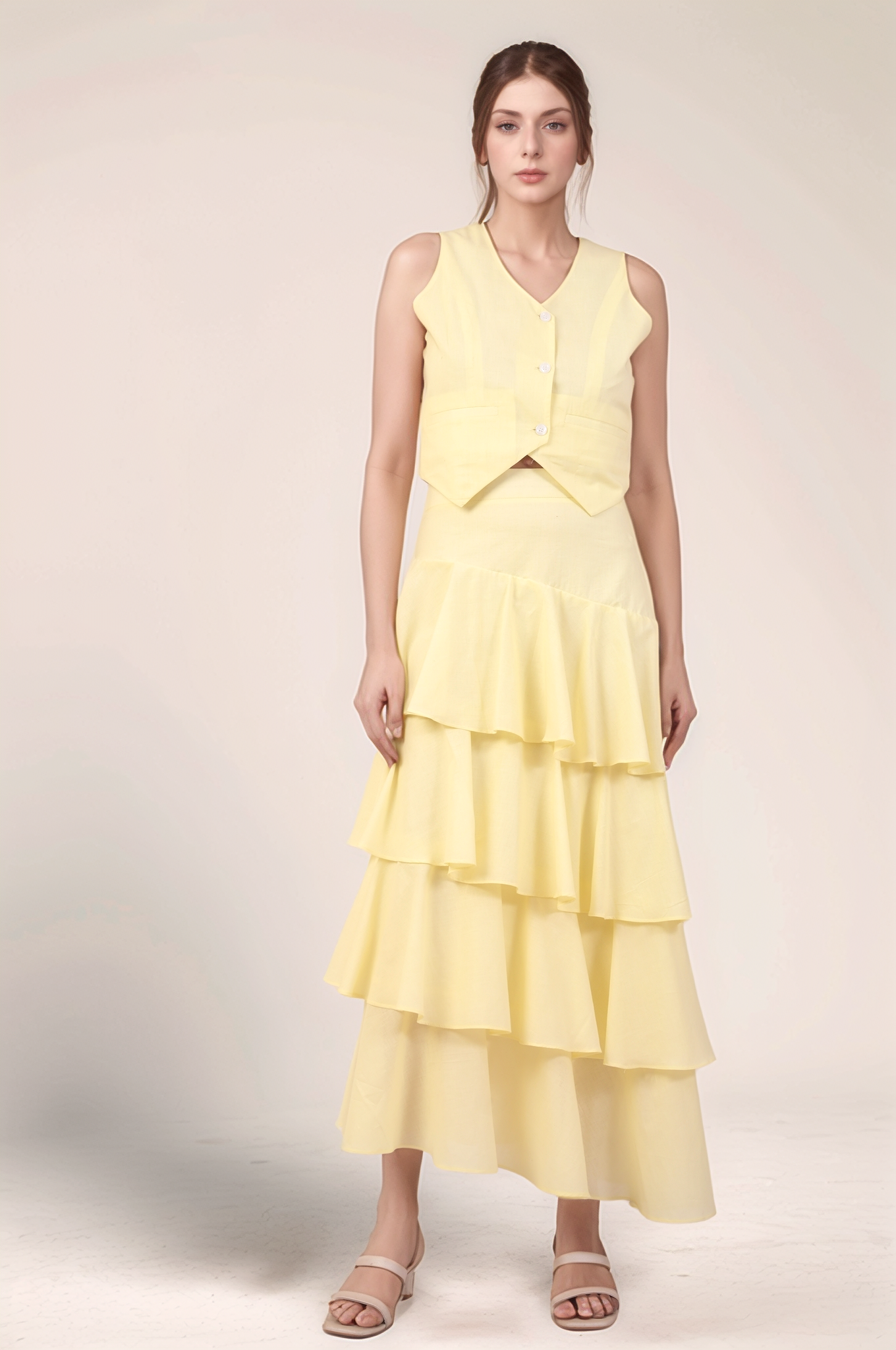 Pale Yellow Cotton Layered Skirt
