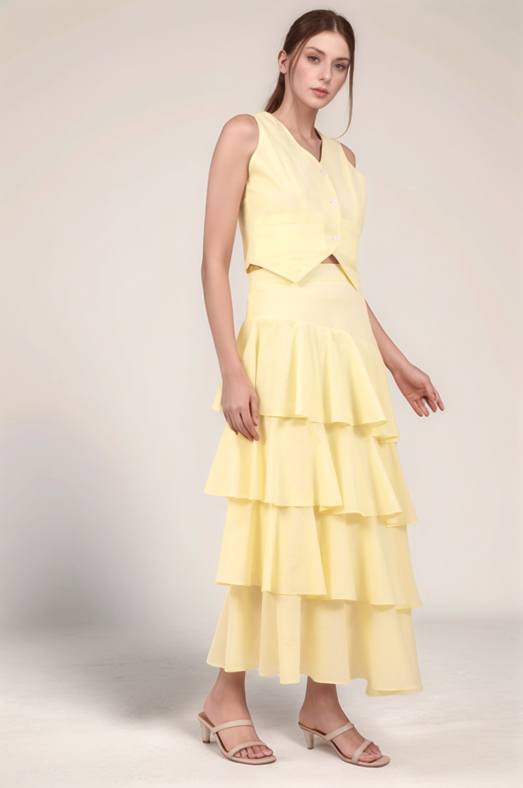Pale Yellow Cotton Layered Skirt