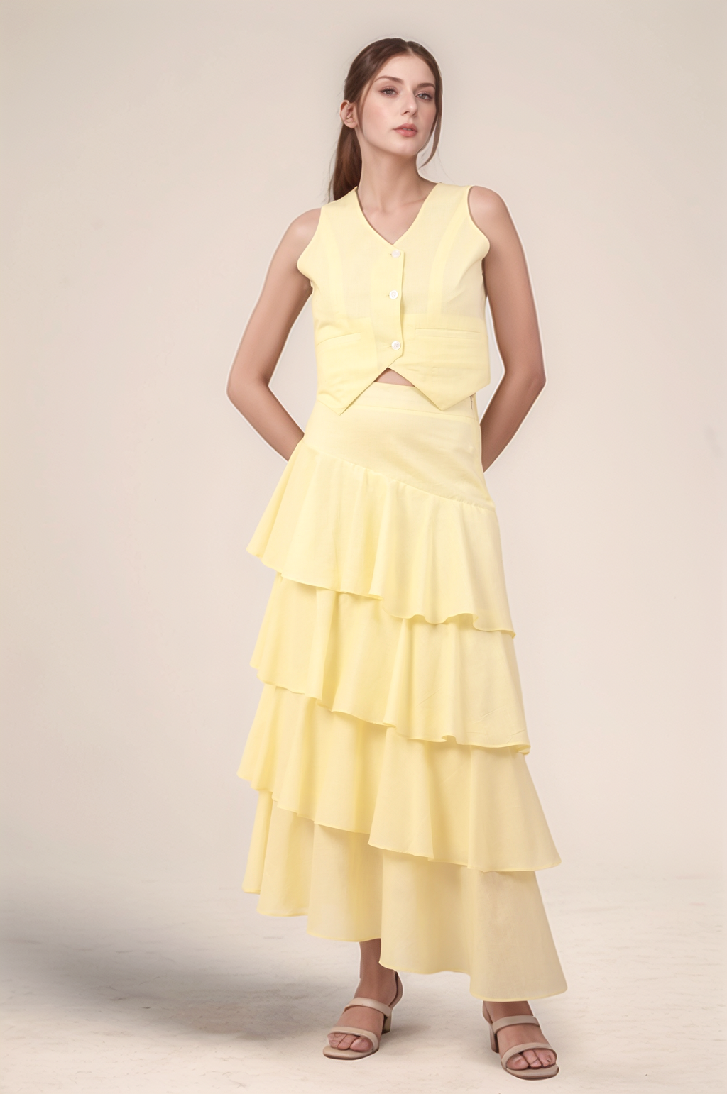 Pale Yellow V-Neck Cotton Jacket