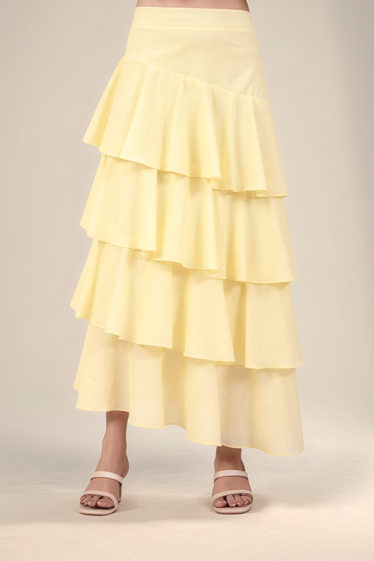 Pale Yellow Cotton Layered Skirt