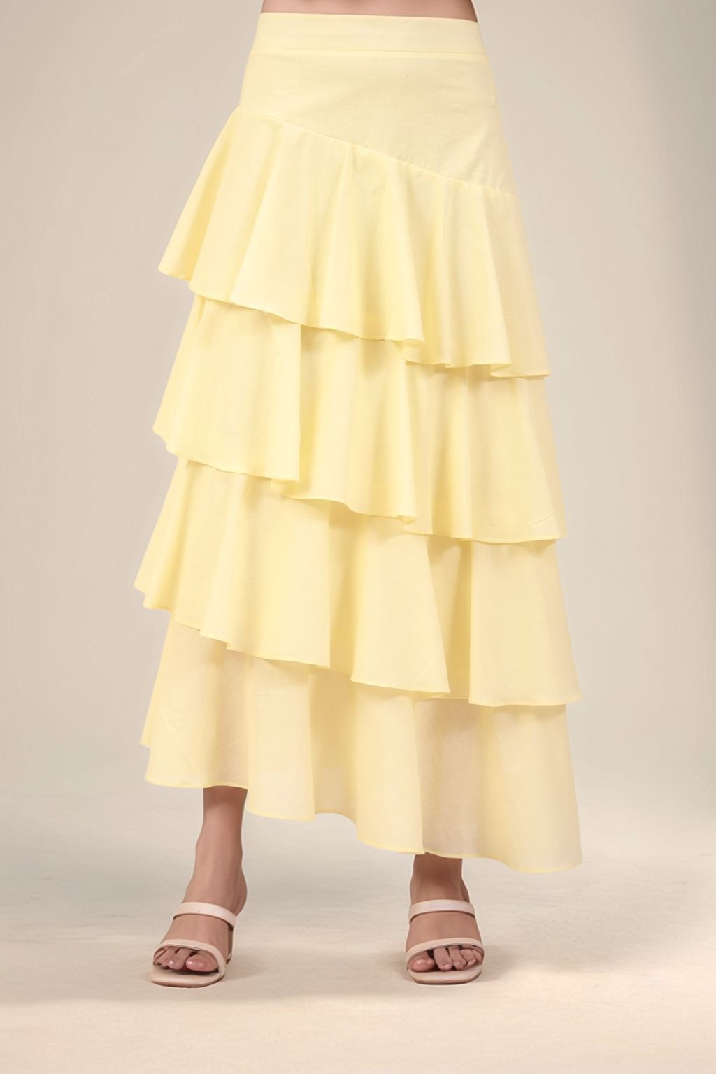 Pale Yellow V-Neck Cotton Crop Co-ord suit