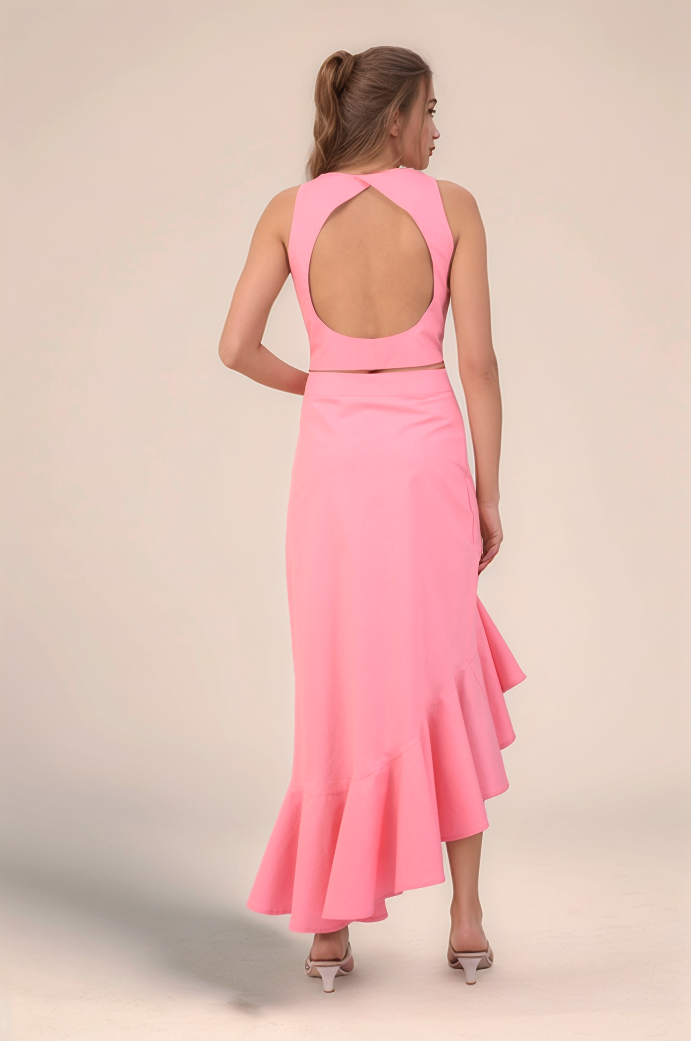 Pink Ruffle Asymmetry Skirt